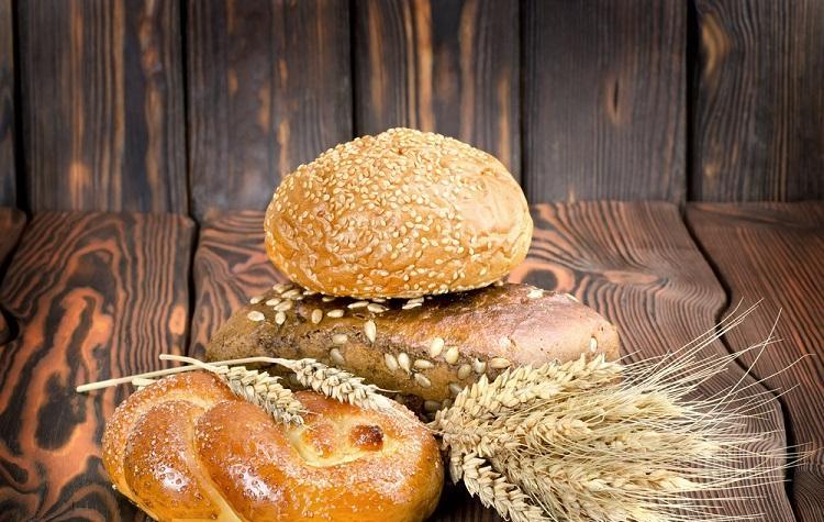 Bakery products on a wooden brown background